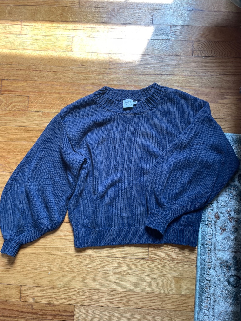 Princess Polly Navy Crewneck Sweater with Balloon Sleeves